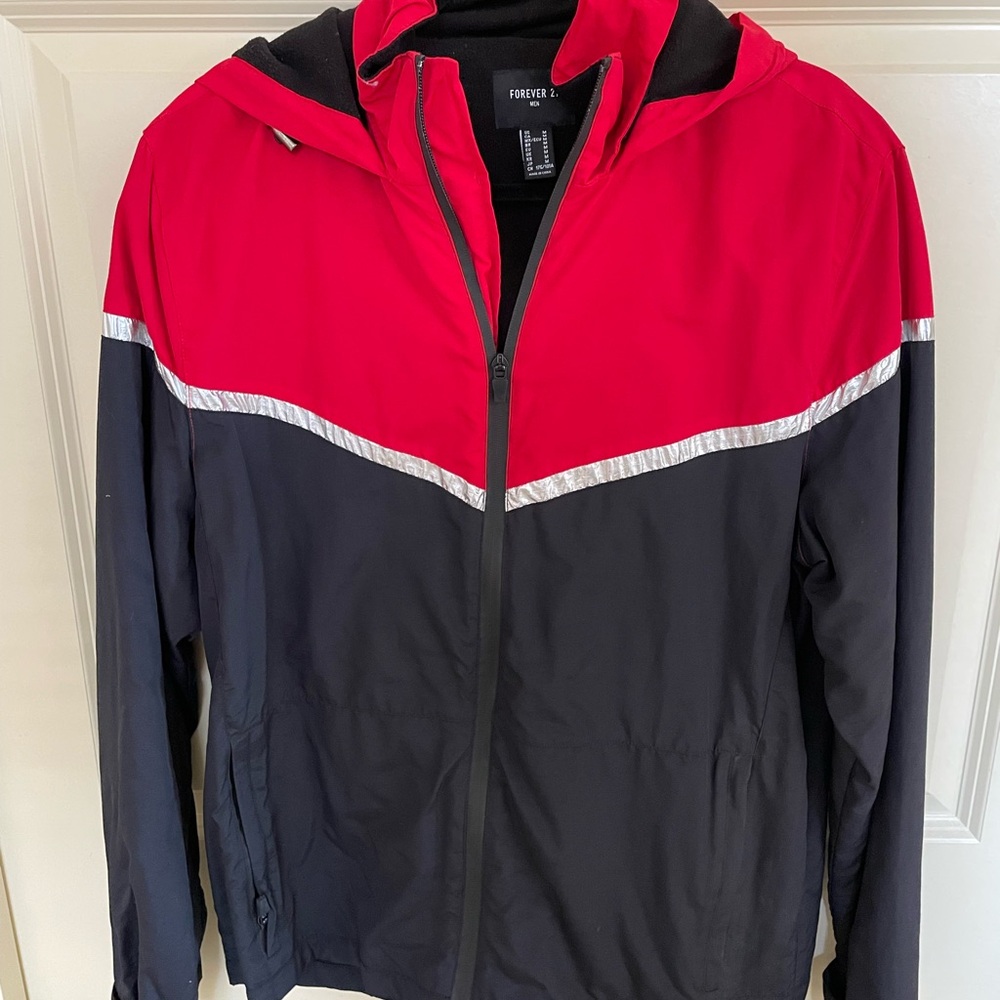 Forever 21 Unisex Red and Black Windbreaker (small)